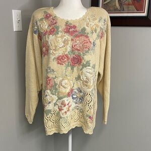 Casual Corner Limited Edition Hand Knitted Grannycore floral sweater size Large